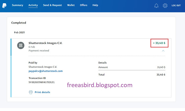 Bayaran dari Shutterstock lewat PayPal