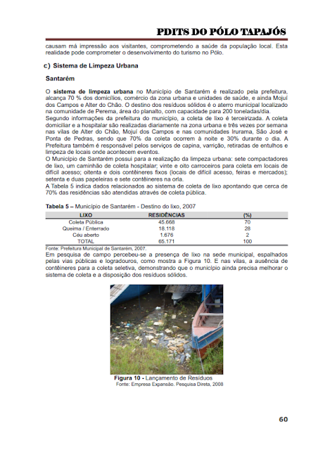 DIAGNÓSTICO DA ÁREA E DAS ATIVIDADES TURÍSTICAS DO PÓLO TAPAJÓS - NOVEMBRO 2010 - PARTE I – PARÁ – BRASIL