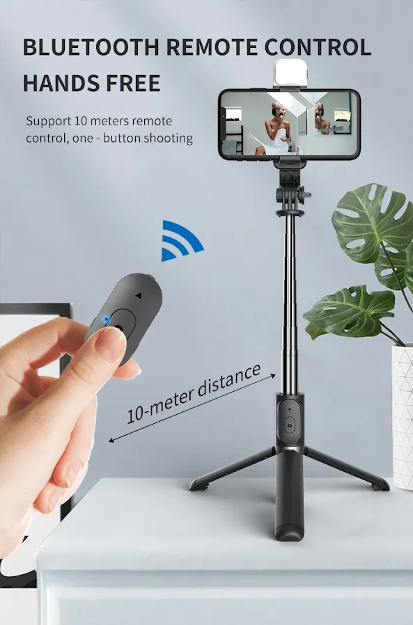 FANGTUOSI Wireless bluetooth selfie stick foldable mini tripod with fill light shutter remote control for IOS Android