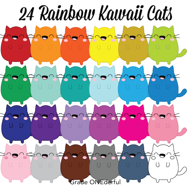 Kawaii Cats Clip Art in ALL the Colours!