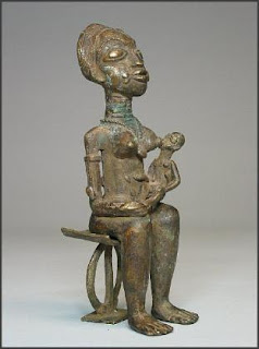 Akan brass maternity figure on stool