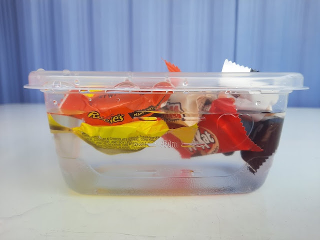 A Halloween candy themed sink or float science experiment. Introduction to scientific process. Materials, procedure, prediction, and record results.