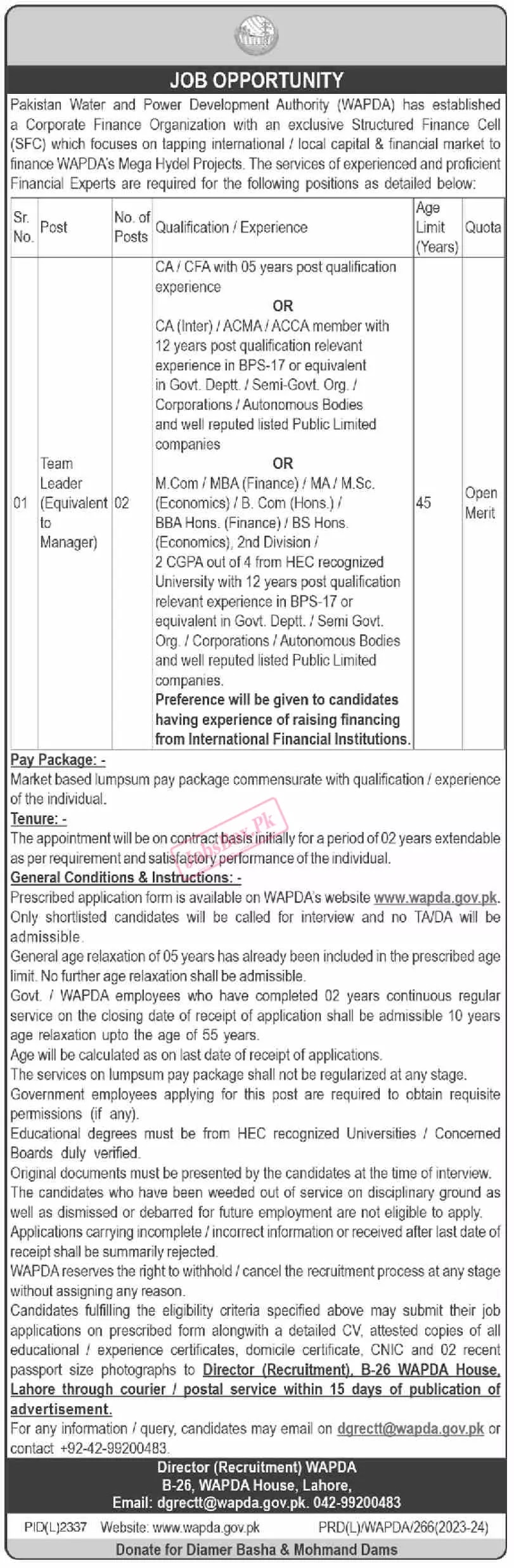 Water and Power Development Authority WAPDA Jobs 2024 Latest Advertisement