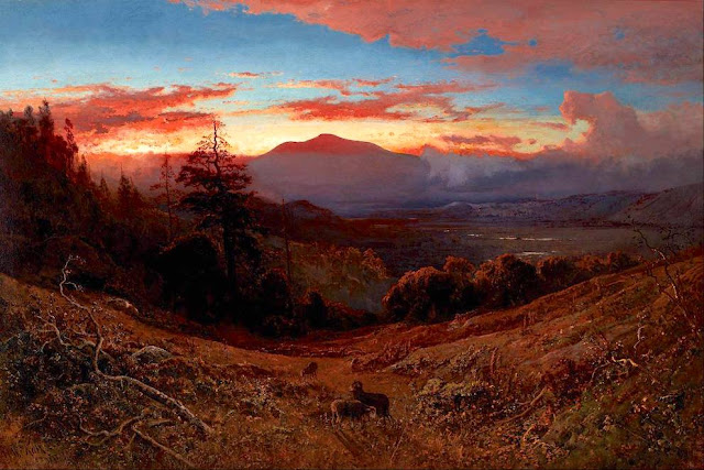 WILLIAM KEITH (1838-1911) Mont Diablo (1 ,173m - 3,648 ft) Etats-Unis (Californie)  In Sunset on Mount Diablo, 1877 ,Huile sur toile,  100.7 cm x 151.5 cm. Cantor Arts Center, Stanford University, Palo Alto CA