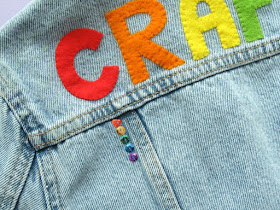 Add sparkle to a denim jacket with rainbow sequins