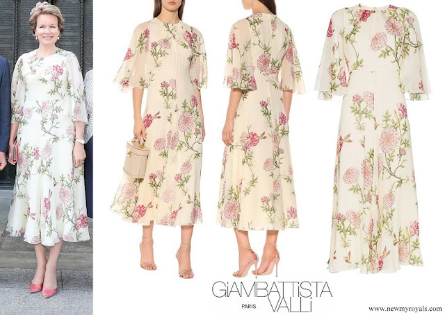 Queen Mathilde wore GIAMBATTISTA VALLI Floral Print Silk Chiffon Midi Dress