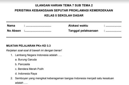 Contoh Soal Pelajaran Puisi Dan Pidato Populer Soal Uas Soal Uas Kelas 5 Tema 2 Semester 1 Kurikulum 2013