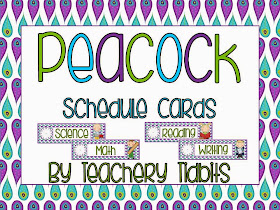 http://www.teacherspayteachers.com/Product/Peacock-Themed-Schedule-Cards-1231800