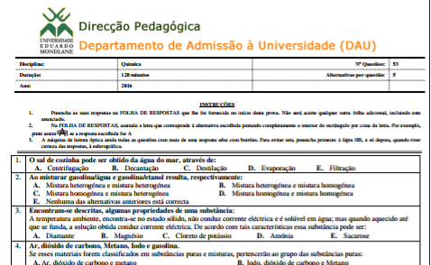 RESOLUÇÃO DO EXAME DE ADMISSÃO DE QUÍMICA DA UEM - 2016 - Parte 1 - (1 a 10)