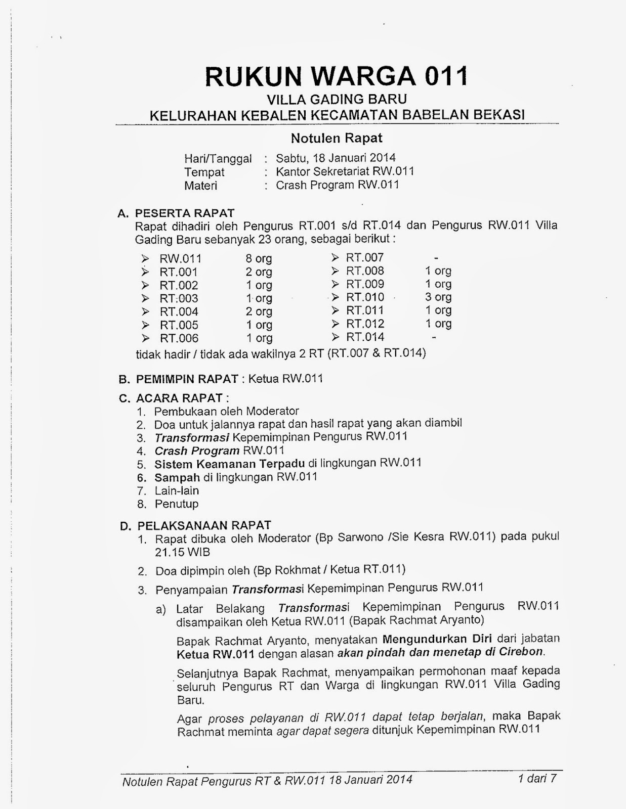 VILLA GADING BARU : Notulen Rapat