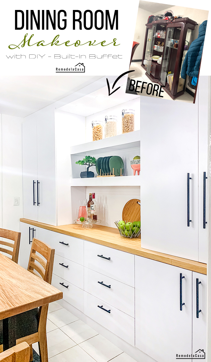 dining room with diy built-in buffet and banquette