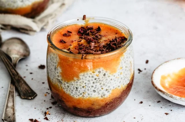 CHOCOLATE CHIA PUDDING WITH ORANGE PUREE