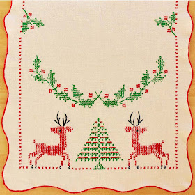 Vintage Christmas Reindeer Crosstitch Table RUnner