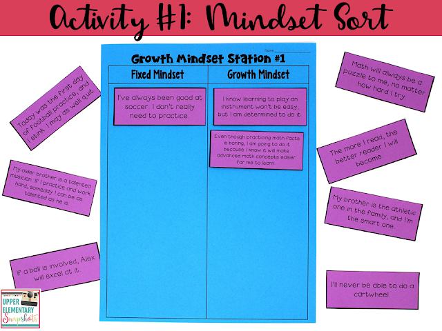 One of five FREE growth mindset learning centers! Students will sort statements into two categories: fixed mindset and growth mindset.