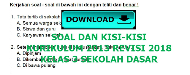 Soal Penilaian Harian K13 Kelas 3 SD Semester 1 dan Kisi-Kisi 