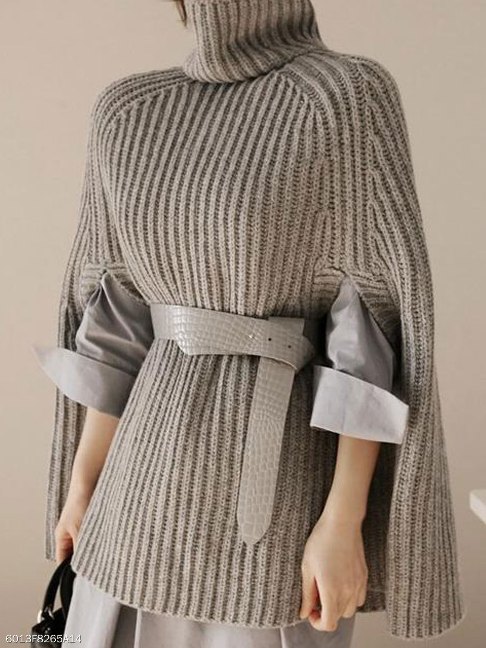 Cowl Neck Striped Cape Sleeve Half Sleeve Pullover - FashionMia Special Price:US$27.50