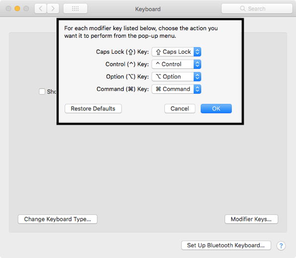 3 Modifier Keys drop down sheet