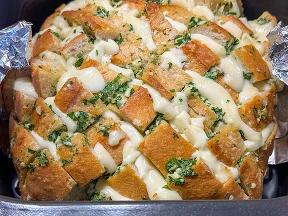 Cheesy garlic stuffed bread ready to air fry.