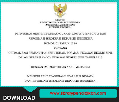 Permenpan Reformasi Birokrasi Republik Indonesia Nomor  Boyolali - Download perangkat  -  Permenpan RB Nomor 61 Tahun 2018 Tentang Optimalisasi Pemenuhan Kebutuhan / Formasi PNS Dalam Seleksi CPNS Tahun 2018