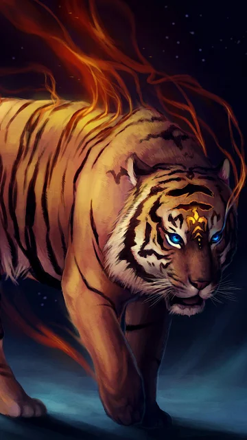  Fantasy Fire Tiger Mobile Wallpaper. Size: 720x1280.