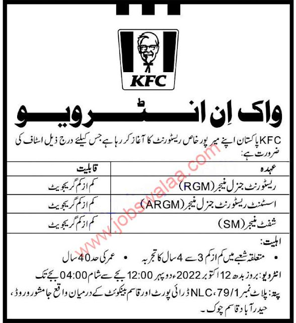 KFC Jobs In Hyderabad Pakistan
