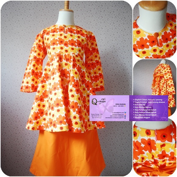 Q e Shoppe Baju  Kurung  Peplum Kanak kanak Orange Oren 