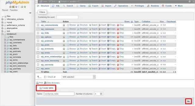 كيفية إنشاء الجداول باستخدام phpMyAdmin XAMPP