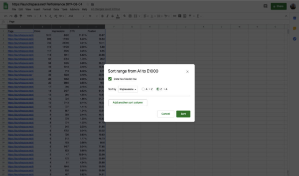 Export page keywords to Google Sheets