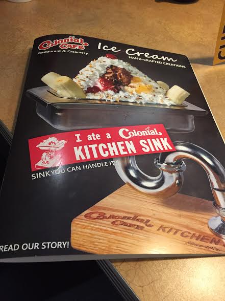 The Kitchen Sink is a famous ice cream creation at Colonial Cafe.