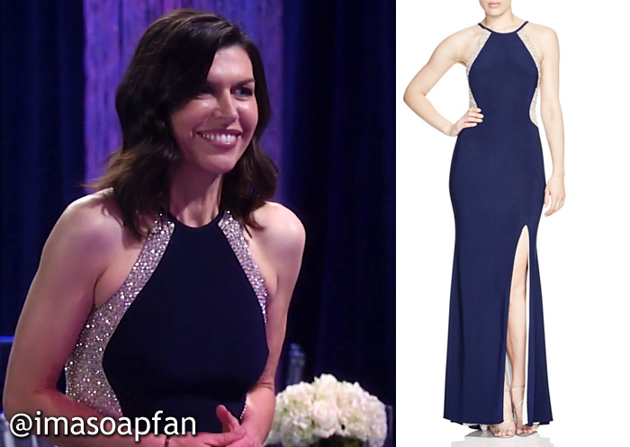 Anna Devane, Finola Hughes, Navy Blue and Silver Beaded Illusion Gown at the Nurses Ball, Avery G, GH, General Hospital