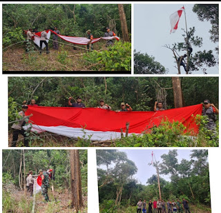Sinergitas TNI/Polri,Melayu raya Bersama suku laut Kibarkan Bendera Merah Putih Sepanjangan 7 meter di puncak pulau lipan