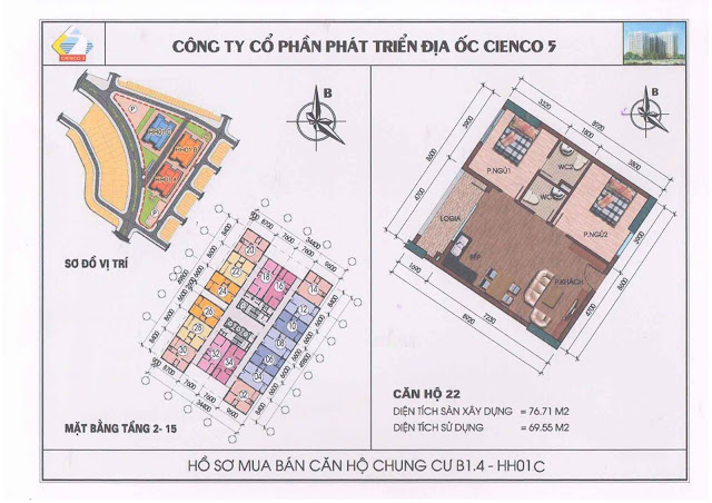 Mặt Bằng Căn hộ 22 chung cư b1.4 hh01c thanh hà