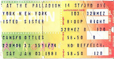 Twisted Sister ticket stub from the Palladium January 3, 1981