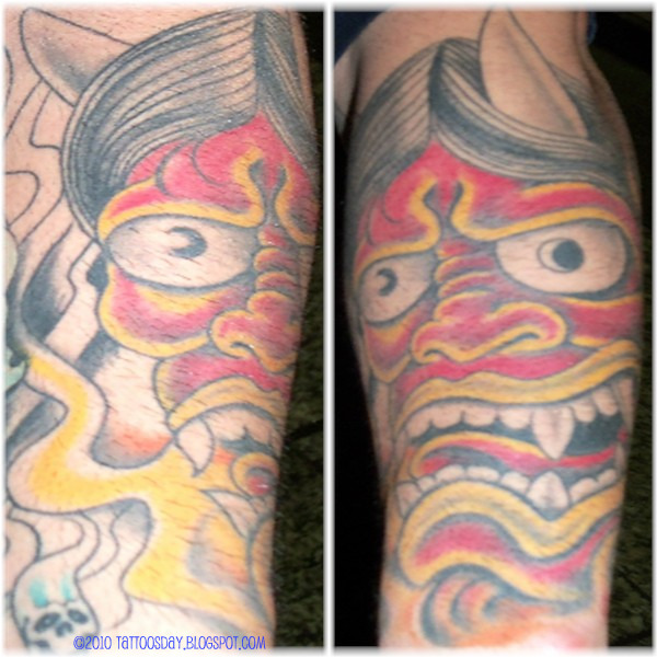 Oni mask Tattoo Designs And a Hannya mask, representing a demonic figure