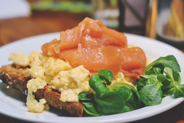 Salmon and scrambled eggs