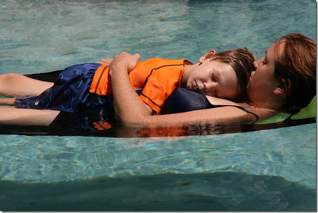 mommy and aaron in the pool