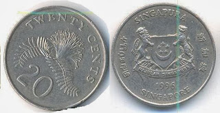 Singapore coin 20 cents 1996