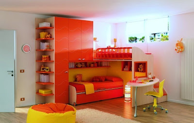 dormitorio muebles naranja niño