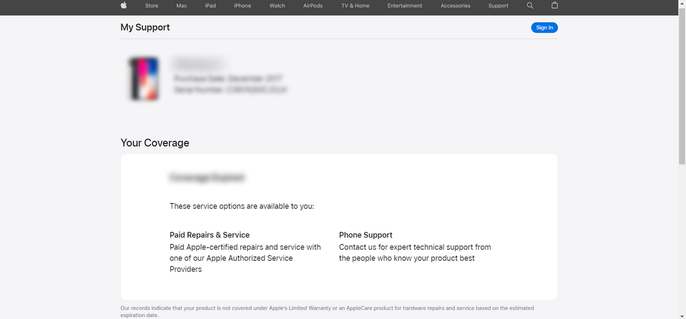 Apple Check Coverage Page