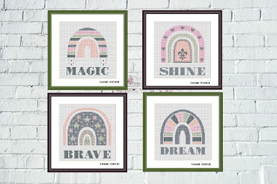 Boho rainbow nursery cross stitch Set of 4 cute patterns