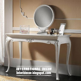 white dressing table with round mirror in luxury design, buy dressing table
