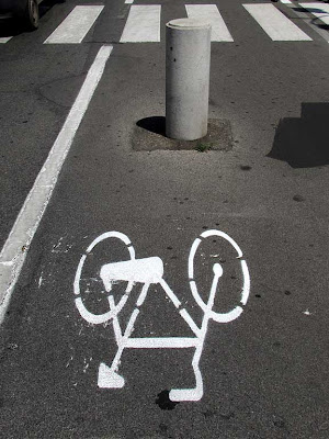 Concrete bollard in the cycle lane, Livorno