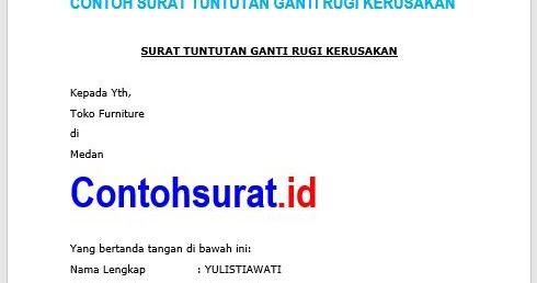 Contoh Surat Tuntutan Ganti Rugi Kerusakan yang Baik ...