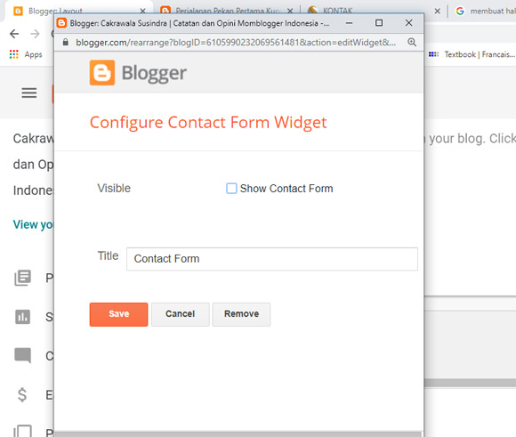 memasang widget kontak pada sidebar blogger