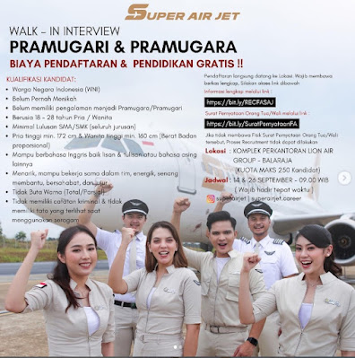 Pendaftaran Pendidikan Gratis  Pramugari  Super Air Jet 2023