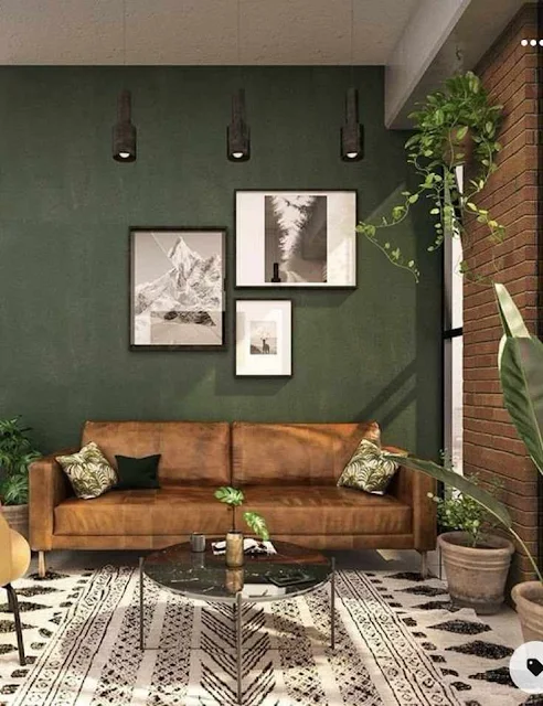 Sala verde com estilo industrial