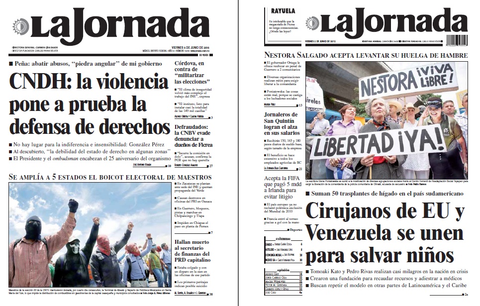 Noticias Guerrer@s SME: Periódicos LA JORNADA CNDH: la violencia pone a