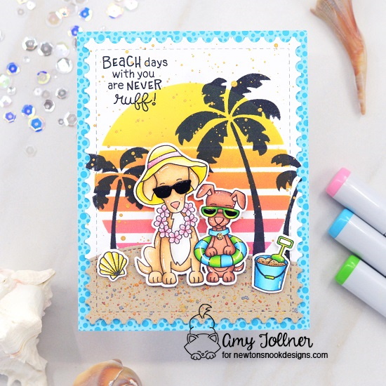 Beach Barks Stamp and Die Set, Newton's Summer Vacation Stamp and Die Set, Retro Sun and Palms Stencil Set, Framework Die Set, Land Borders Die Set, Summertime Paper Pad by Newton's Nook Designs #newtonsnookdesigns #newtonsnook #handmade