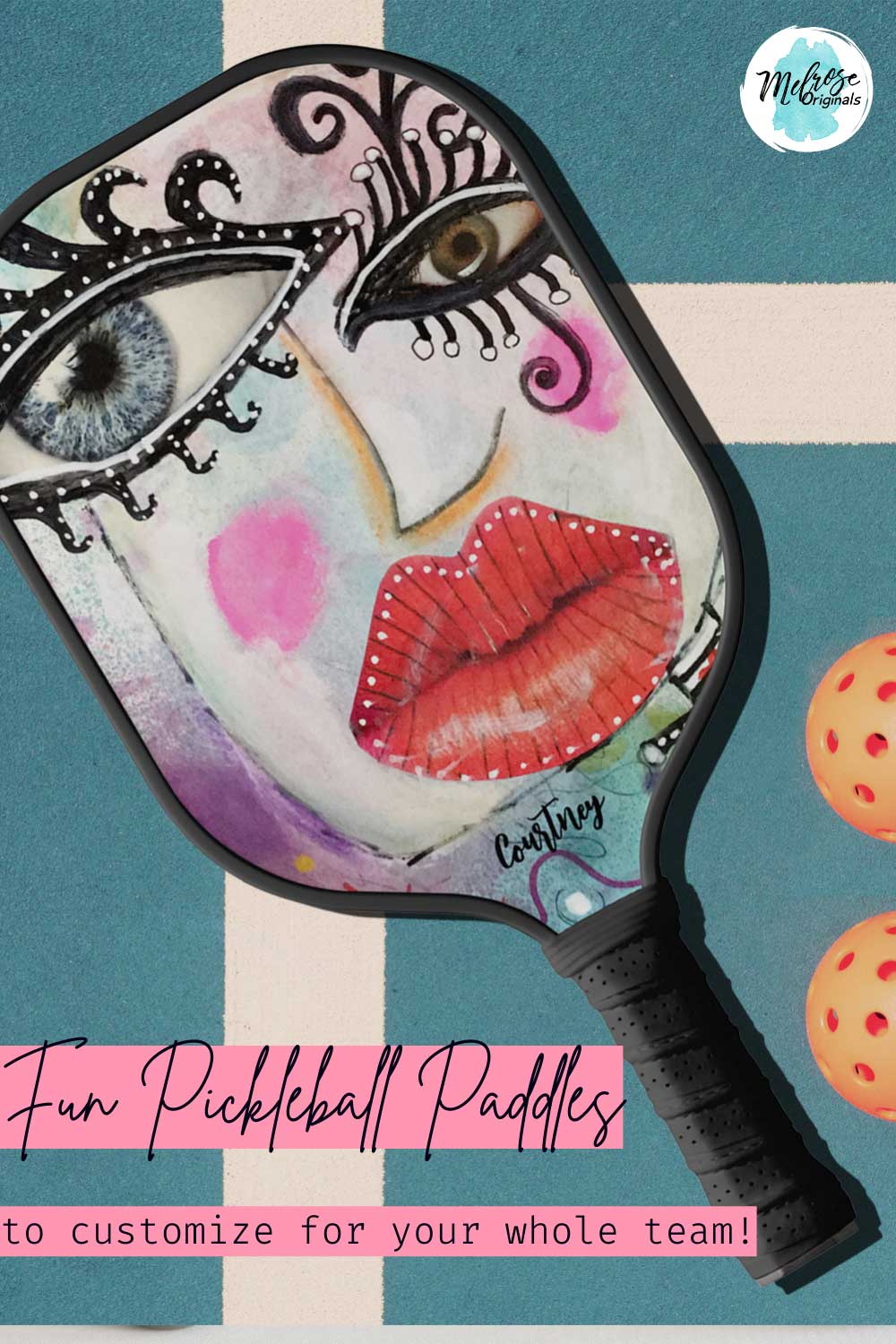 Custom pickleball paddle with quirky original art face