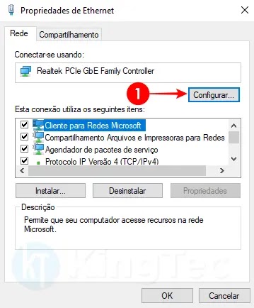 Opções do adaptador de rede do Windows